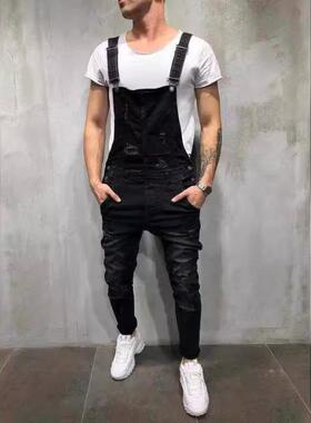 Men's High Cotton Distressed Denim Overalls Vintage Washed