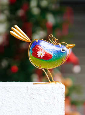 现货彩色金属玻璃工艺品小鸟摆件户外庭院花园装饰品节日礼品