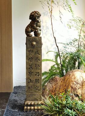 中式狮子拴马桩彷石雕柱子门口庭院花园布置造景装饰彷古落地摆件