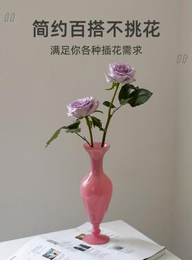 中古小花瓶玻璃高级感ins风法式覆古客厅摆件插花创意小众郁金香