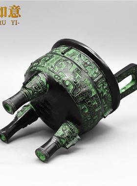 仿古青铜器克鼎圆鼎办公桌摆件开业客厅三足鼎中式家居装饰品香炉