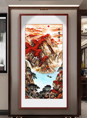聚宝盆山水画挂画进门玄关画竖版八方来财装饰会客室走廊过道壁画