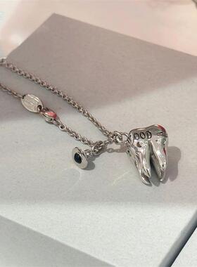 一颗智齿小众设计感项链男女ins嘻哈个性潮酷银色锁骨链2024新款