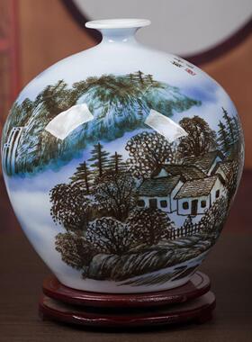 景德镇陶瓷器大师手绘花瓶大号梅瓶装饰品中式客厅摆件礼品电视柜