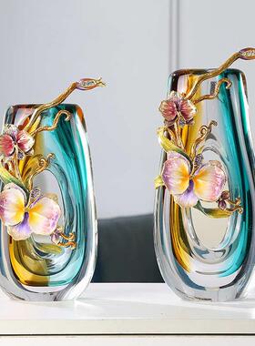 高档珐琅彩工艺品现代轻奢艺术琉璃花瓶精致家居书房艺术插花摆件