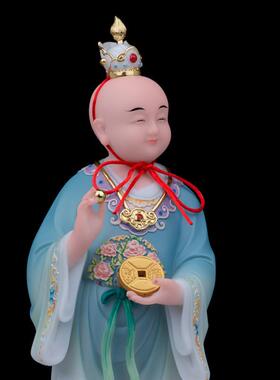 汉白玉招财进宝童子神像财神运财护法童子佛像中式工艺品桌面摆件