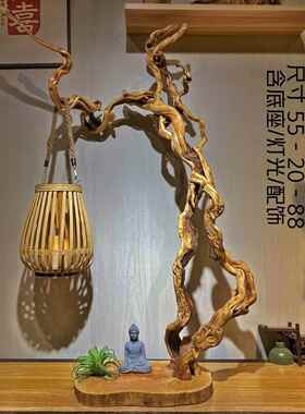 根雕崖柏树根台灯落灯架摆树设摆件天然原2木随形枝化枯地木风木