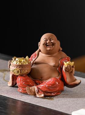 高档聚财弥勒件佛摆招财办大肚家笑佛陶瓷工艺品居客厅公室装饰品