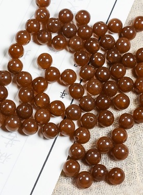 天然和田玉且末糖玉散珠 6mm玉石圆珠手串项链编制配饰圆珠子