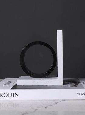 现简约代色大理石创意何三几角圆形书白档书靠样板房售楼IGN书房