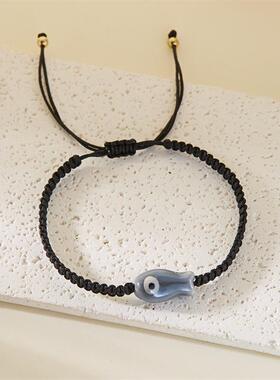 速卖通热卖可爱彩色陶瓷手饰 卡通编织陶瓷魔鬼眼鱼可调节手链女