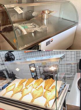 玻璃罩熟食店快餐售饭台钢化玻璃展示柜玻璃鱼嘴钢化玻璃展示定制