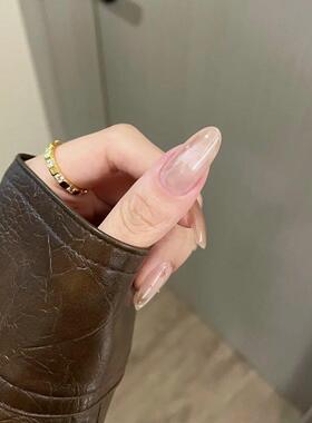 纯手工穿戴甲春日晕染玻璃珠猫眼温柔气质花朵ins氛围感显白美甲