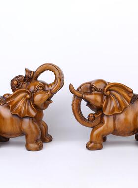 树脂工艺品情侣大象摆件仿檀木工艺品客厅家居装饰品摆设开业礼品