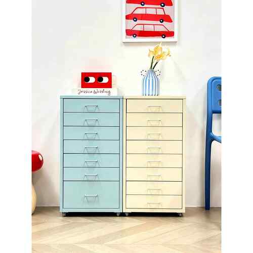 35宽家用铁皮收纳柜多层抽屉储物柜子客厅零食移动置物铁皮斗柜 - 图1