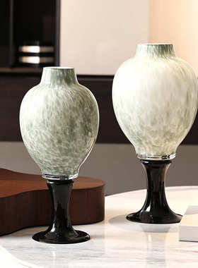 批发中古高脚艺术造型白瓷彩点玻璃花瓶插花侘寂风民宿客厅装饰