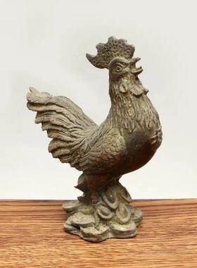 仿古公鸡摆件福字鸡茶台茶宠家居金属装饰工艺品小摆件雄鸡