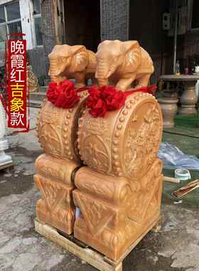 石雕门墩汉白玉抱鼓石一对家用庭院门口青石貔貅狮子小象麒麟摆件