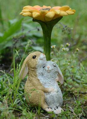 花园可爱看书兔子摆件树脂多肉花盆微景观装饰品创意礼物送女生