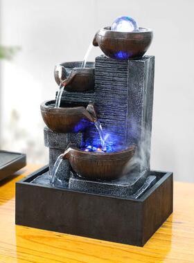 小型桌面流水摆件循环水凤水球装饰办公桌风生水起迷你喷泉风水轮