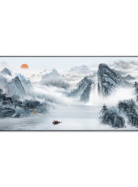海纳百川山水装饰画新中式办公室字画国画风景客厅沙发背景墙挂画