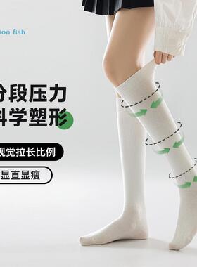 白色小腿袜子女中筒袜春夏薄款jk长筒过膝袜无骨春夏长袜压力瘦腿