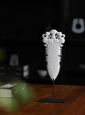 新中式树脂白色玉璧斧钺平安扣摆件酒店别墅玄关电视柜家居装饰品