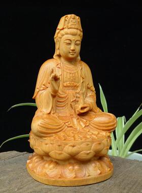 崖柏木雕观音菩萨汽车小摆件木制坐莲黄杨木头雕刻供奉佛像工艺品