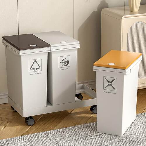 麦宝隆网红垃圾箱家用带盖厨房卫生间脚踏踩带轮卫生桶分类垃圾桶 - 图1