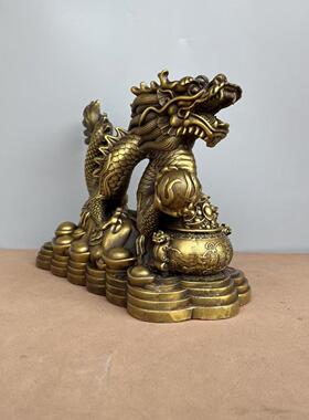 铜金龙汉龙聚宝盆金龙青龙生肖龙黄工艺品摆饰件办公2825室装品家