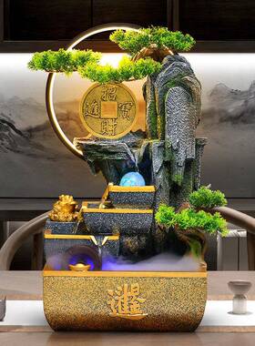 八方来财假山流水摆件循环水喷泉聚宝盆招财桌面风水轮球开 业礼