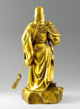 黄铜提刀关公摆件武财神关二爷铜像公司店铺客厅家居装饰品