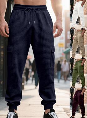 Men's sports checkered workwear, long pants, leg tied