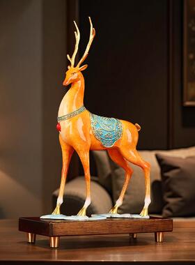 黄铜鹿摆件《青云直上鹿》中式家居饰品客厅办公室开 业乔迁礼品