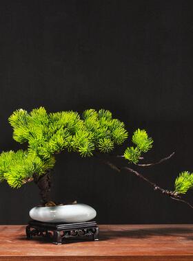 彷真迎客松盆景摆件罗汉松假树绿植崖柏树小盆栽中式酒店桌面造景