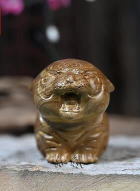 金丝楠木雕可爱小萌虎文玩手把件茶宠摆件车载摆饰桌面摆件工艺品