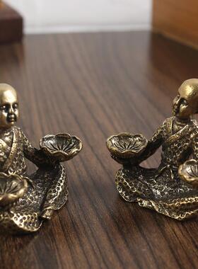 唐腾仿古铜是新摆手托莲花尚件纯铜倒流香香具金属工和艺T-12小品