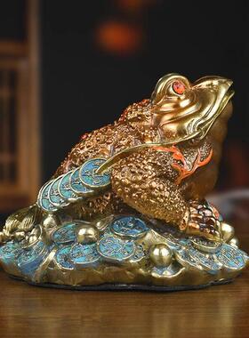 纯铜招财金蟾摆件三足蟾蜍开业礼品金蝉店铺办公室收银台装饰品