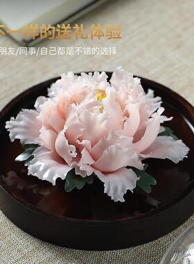 七夕礼物送女生非遗手工牡丹瓷花装饰摆饰陶瓷香薰扩香器生日礼品