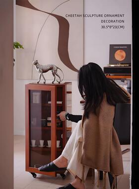 迷屿 轻奢中古银色猎豹动物桌面摆件客厅时髦艺术装置饰品摆件