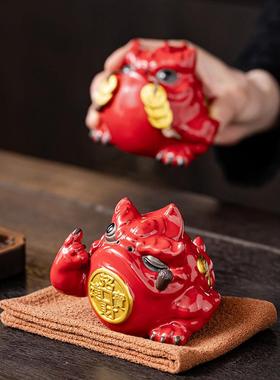 高档元足禾饰厚望招瓷财三金蝉蟾蜍陶摆茶宠办公桌面茶玩装饰客厅