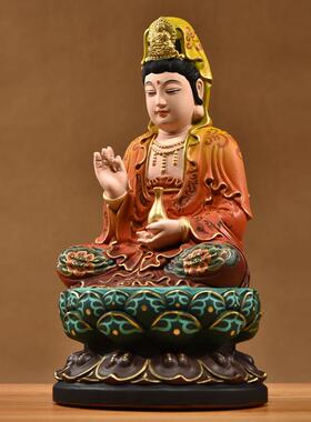 实木雕刻观音菩萨佛像装饰画坐莲观音家居客厅入口装饰工艺品