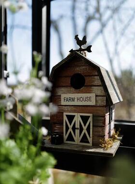 美式乡村木质覆古做旧小房子鸟屋花园庭院摆件装饰品园艺杂货挂件