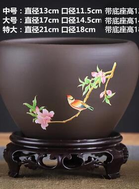 紫砂花盆带托盘粗陶透气蝴蝶兰兰花多肉高桩复古盆栽大号大口径盆