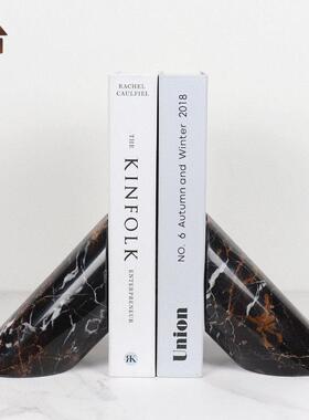 现代简约天然大理石书挡书靠摆件客厅酒店书房书档样板间家居饰品