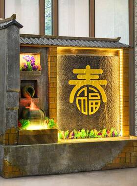 式大屏型欧水幕墙流水风招院财摆件花园假山2288-228庭客厅家居落