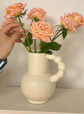 法式白色陶瓷花瓶摆件客厅插花轻奢高级感覆古提手奶壶家居装饰品