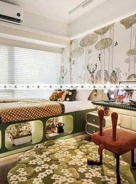 现代样板间女孩房绿色森林主题摆件男孩房桌面花艺立体书软装饰品