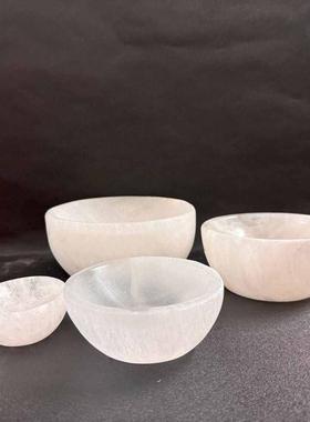 石膏碗石膏矿石碗摆件冥想消磁碗圆形六边形透明碗批发