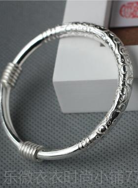 新款花蔓纯银手999定足银推手工镯圈银镯古典民族镯风 木易银饰创